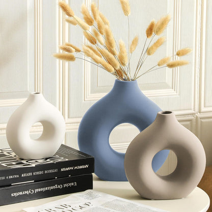 Vanselia Ceramic Vase Home Table Decor - Flower Vases Set of 3 Small Living Room Centerpiece Decorations for Shelf Bedroom Office Kitchen Dining Desk Modern Aesthetic Farmhouse Decorative (Classic)