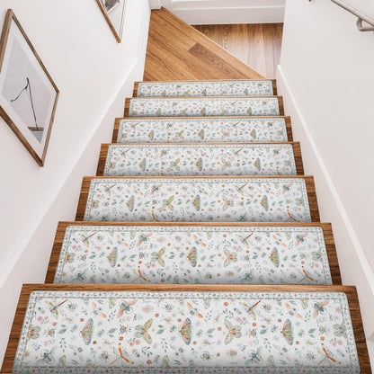 OJIA Insect Print Stair Treads Non Slip Stair Runners for Wooden Steps Indoor, 15PCS 8"x30" Rubber Backing Carpet Treads for Wood Stairs Staircase Step Treads for Kids & Dogs, Stair Covers, Black
