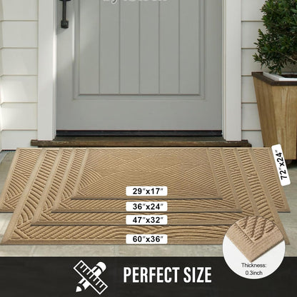 HIYARD Sturdy Front Door Mat, Absorbent Muddy Dirt Resist Welcome Door Mats Outdoor Indoor, Stain and Fade Resistant, Non-Slip Backing Entry Mat Low Profile Doormat for Entryway, 29×17, Beige