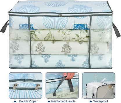 MKOKYD 80L Clear Large Storage Bag, Clothes Storage Containers for Organizing Closet, Bedroom, Underbed, Comforters, Clothing, Blankets, Pillow, Foldable Organizer with Sturdy Handle and Zippers (3)