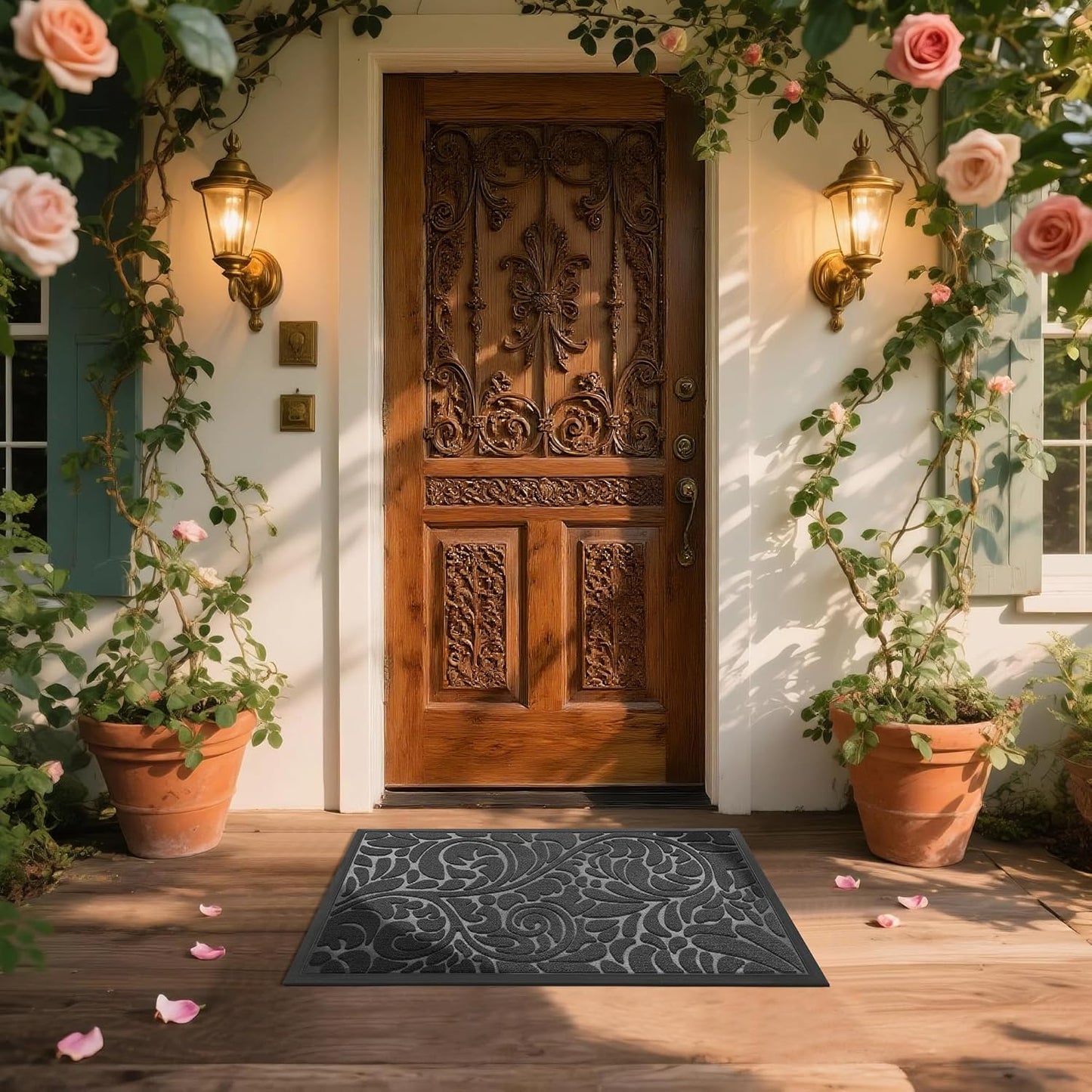 Yimobra Front Door Mat Outside Entrance, Waterproof Sturdy Retro Outdoor Mat, Heavy Duty Non-Slip Doormat for Garage Patio Entryway Indoor, Easy Clean, 29.5x17, Grey