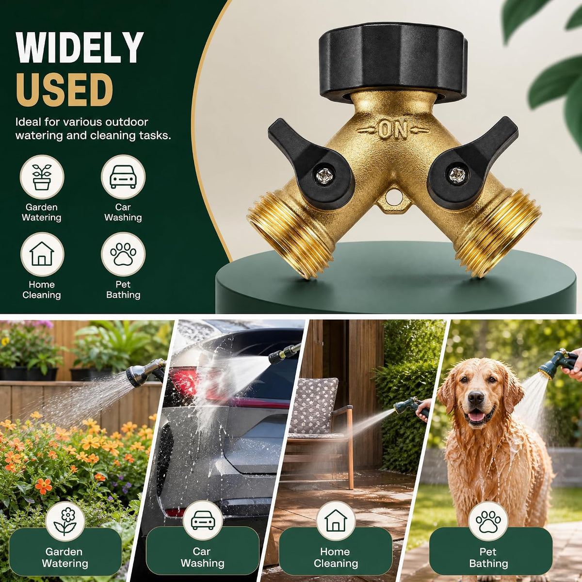 Xiny Tool Hose Splitter, Garden Hose Splitter Heavy Duty 2 Way, Solid Brass Water Hose Y Splitter 2 Valves with 2 Extra Rubber Washers