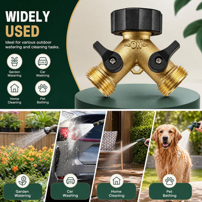 Xiny Tool Hose Splitter, Garden Hose Splitter Heavy Duty 2 Way, Solid Brass Water Hose Y Splitter 2 Valves with 2 Extra Rubber Washers