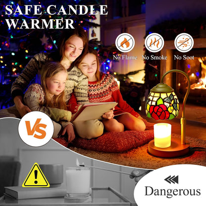 Candle Warmer Lamp with Timer Dimmer - Height Adjustable Wax Melt Warmer for Jar Candles, Blown Art Glass Candle Warming Lamp with 2 Bulbs Birthday Gifts for Mom Women Candle Holders for Home Decor