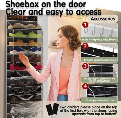 Kotkn Over The Door Shoe Organizer with 12 Large Breathable Pockets - Durable Hanging Storage for the Entire Family's Shoes (White)