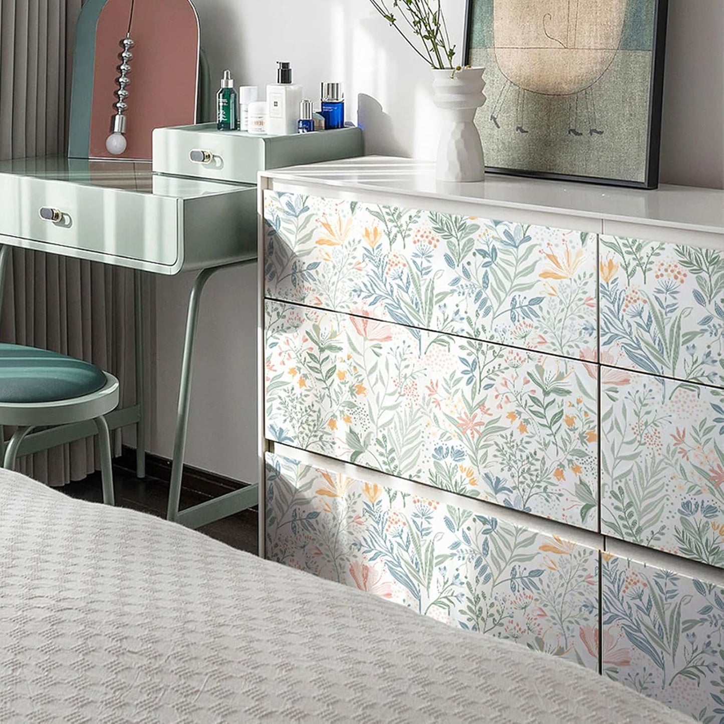 Fititem Floral Peel and Stick Wallpaper Boho Floral Contact Paper Modern Flower Removable Self Adhesive Waterproof Wallpaper for Bathroom Bedroom Fun Wildflower Contact Paper Cabinets 17.3inW 78.7inL