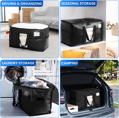 TAILI Extra Large Moving Bags, 4 Pack Blue Heavy Duty Totes For Storage with Visible Window, Wrap Around Handles, Storage Bags for Space Saving, Alternative to Moving Boxes