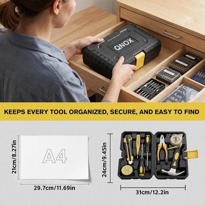 Basic Home Tool Set Household Tool kit for General Repair 8 Pcs | Includes Claw Hammer, Pliers ,Tape Measure, Phillips & Flathead Screwdriver, Electric Pen, Utility Knife, Insulating Tape