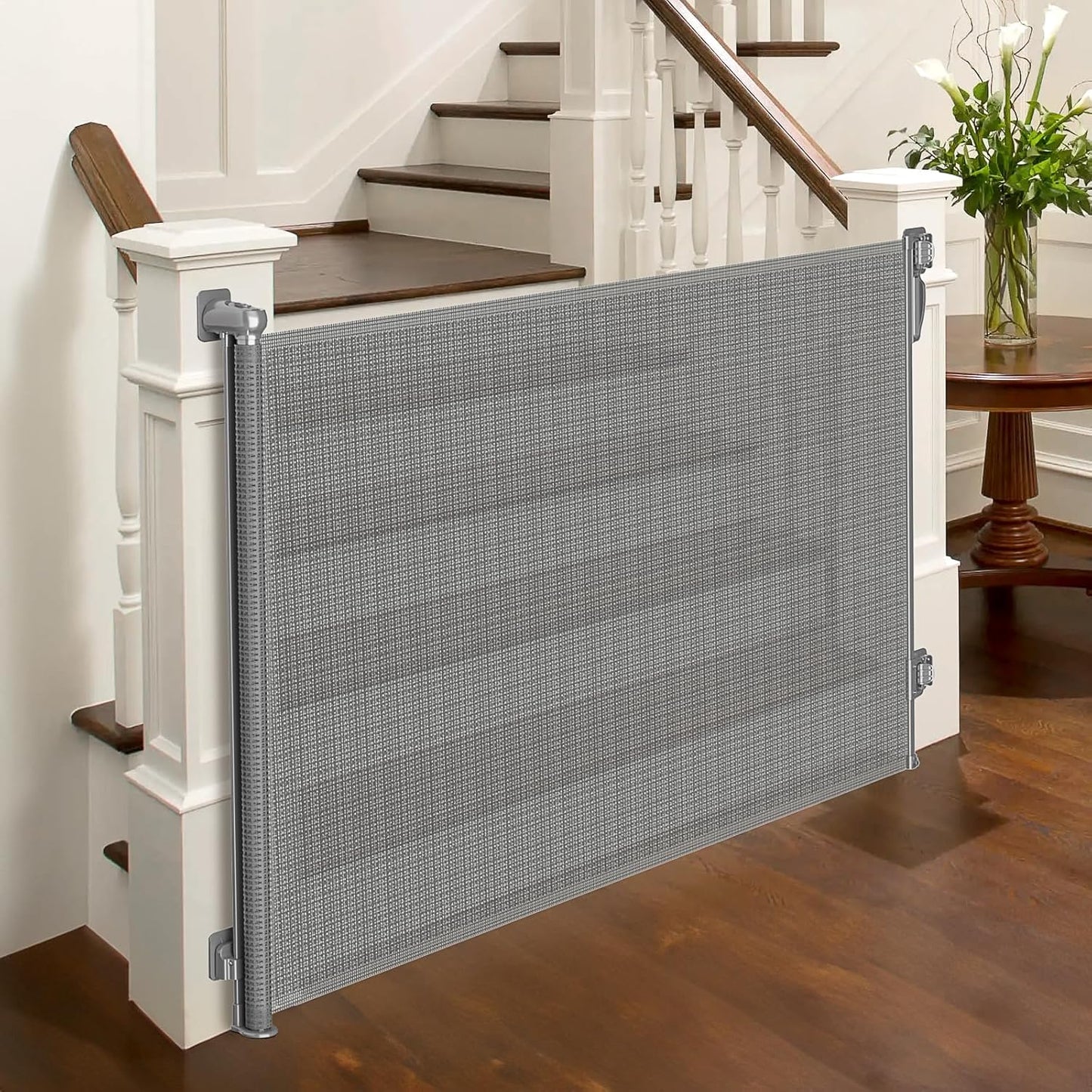 Babepai Retractable Baby Gates Extra Wide | 55" Wide x 34" Tall Dog Gates for Stairs | Indoor/Outdoor Use | Child Gates for Doorways, Deck, Porch, Hallways, Patio - Gray