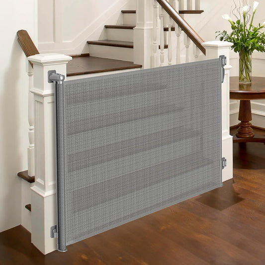 Babepai Retractable Baby Gates Extra Wide | 55" Wide x 34" Tall Dog Gates for Stairs | Indoor/Outdoor Use | Child Gates for Doorways, Deck, Porch, Hallways, Patio - Gray
