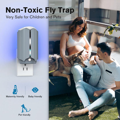 Indoor Fly Trap with UV Light, 2 Plug-in Flying Insect Traps and 6 Sticky Refills, Safe & Quiet Bug Catcher for Fruit Flies, Gnats, Mosquitoes, Moths & Small Insects
