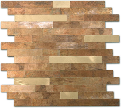 Yipscazo 2026 New Upgrade 11.34" X 11.57" Peel and Stick Backsplash, Stick on Backsplash Tiles for Kitchen, Bathroom, Fireplace (10 Sheets, Beige Rocks + Rose Gold)