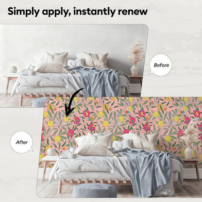 17"x118" Peel and Stick Wallpaper for Renter Friendly, Removable Wallpaper Peel and Stick, Self-Adhesive Textured Contact Paper for Walls, Cabinets, Countertops(Morning Song of Flowers)