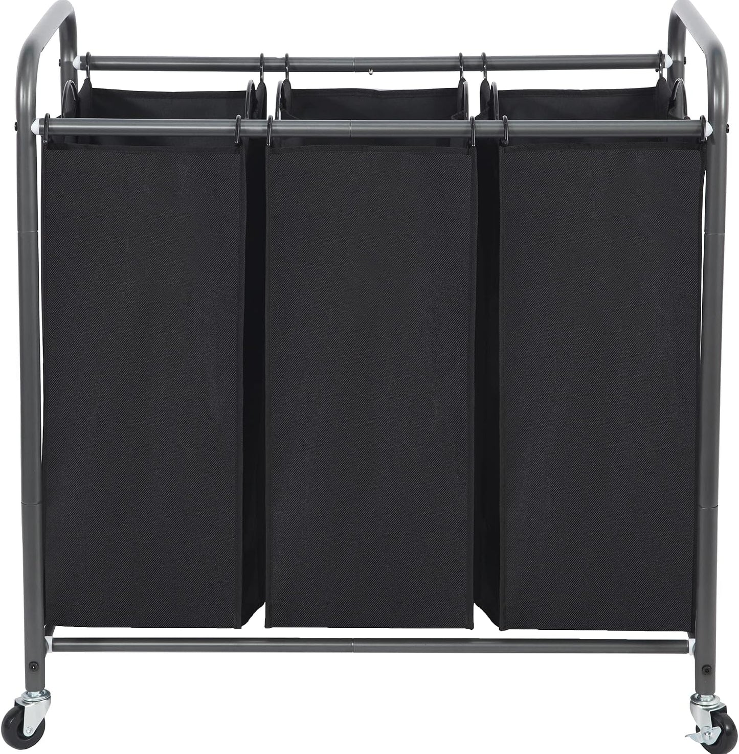 STO STO Laundry Sorter 3 Section, 3 Bag Clothes Hamper, Rolling Laundry Cart Basket with Heavy Duty Lockable Wheels and Removable Bag for Laundry Room, Bedroom, Closet, Gray