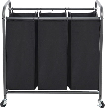 STO STO Laundry Sorter 3 Section, 3 Bag Clothes Hamper, Rolling Laundry Cart Basket with Heavy Duty Lockable Wheels and Removable Bag for Laundry Room, Bedroom, Closet, Gray