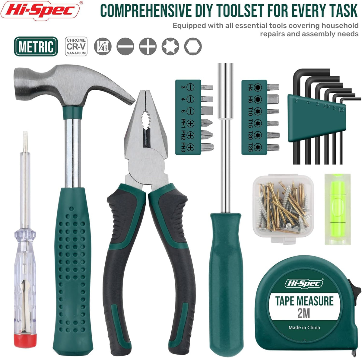 Hi-Spec Small Tool Kit Compact Set for Home and Office DIY, Green Mini Tool Box for Basic Household Repairs, Starter Toolkit in a Portable Toolbox Case.
