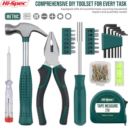 Hi-Spec Small Tool Kit Compact Set for Home and Office DIY, Green Mini Tool Box for Basic Household Repairs, Starter Toolkit in a Portable Toolbox Case.