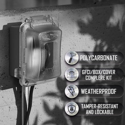 TAYMAC MKG420CS Nonmetallic Extra Duty Complete in-Use Cover 15 Amp WRTR Self Test GFCI Kit, 1-Gang, Clear/Gray