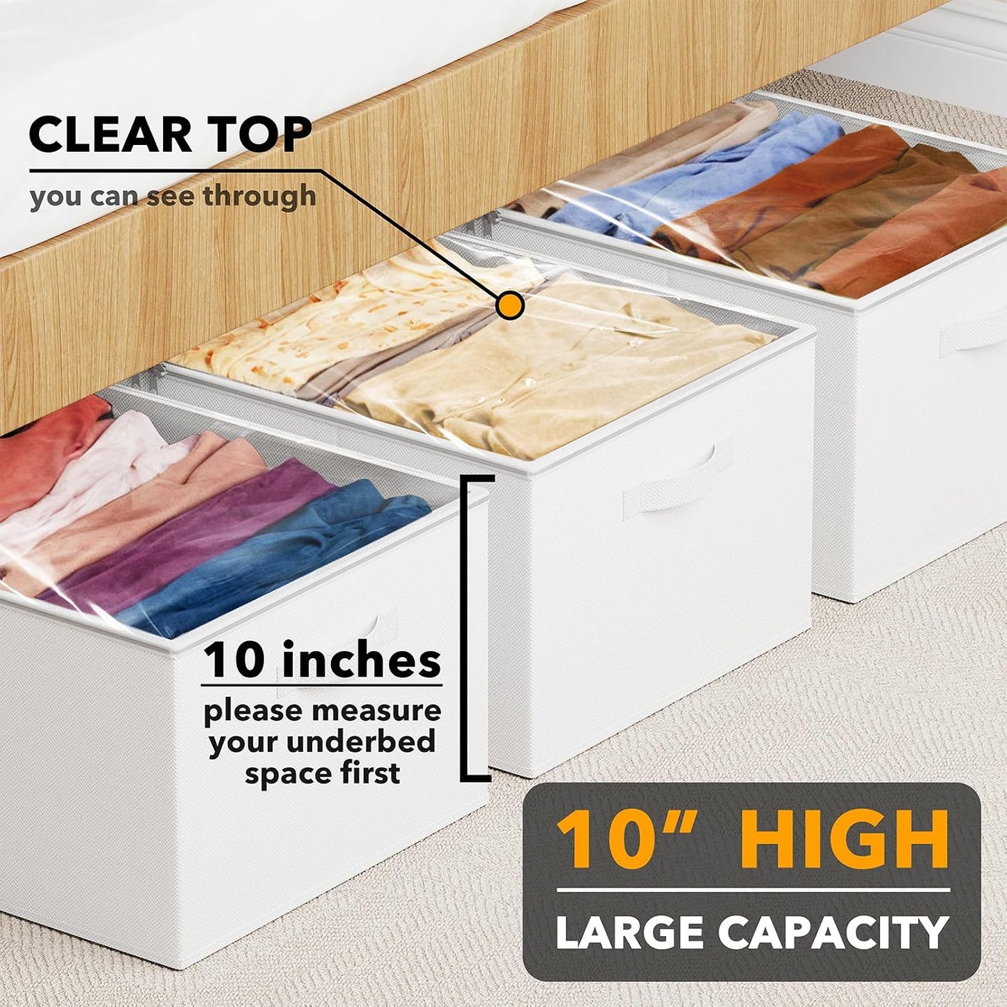 SpaceAid 3 Pack 10" High Under Bed Storage Containers, Large Underbed Storage Organizer Bins with Lids for Bedroom, Dorm, Clothes, Closet Organization, Bed Sheets and Blankets (Gray)