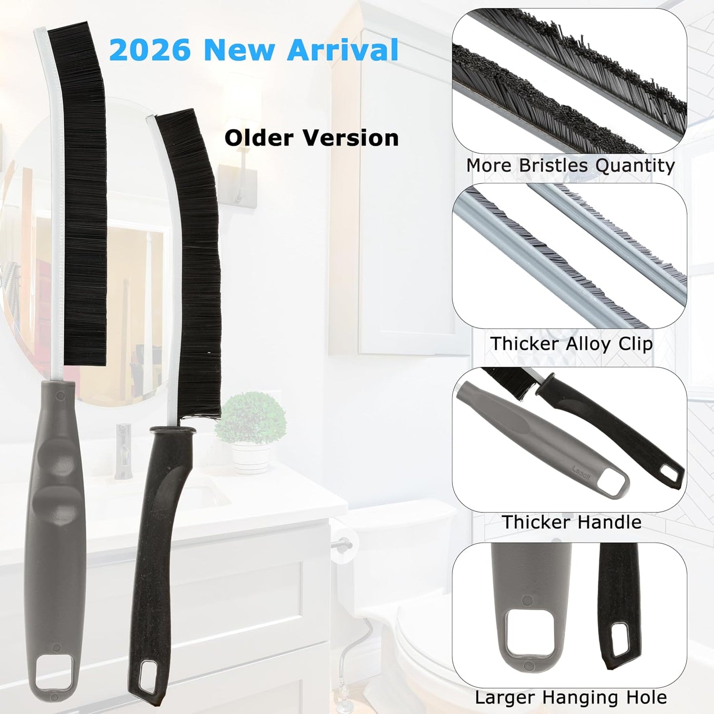 2026 NEW Ergonomic Anti-Slip Handle Grout Brush, 2Pcs Crevice Cleaning Brush, Hard Bristle Multi-Purpose Cleaning Tools, Small Cleaning Brush for Household Use Kitchen Bathroom, Right Hand