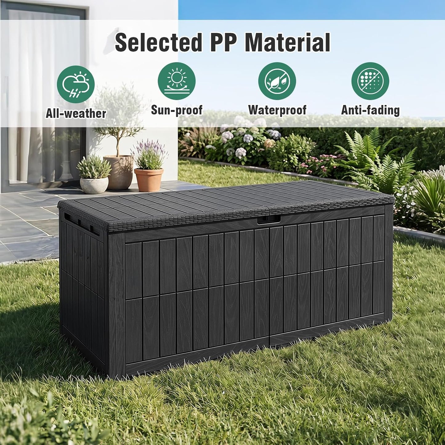 Tangkula 25 Gallon Waterproof Outdoor Storage Box with Lockable Lid | PP Resin, Wicker Patterned, Indoor Outdoor Use, Portable, Versatility, for Deck, Pool, Patio Cushions, Garden Tools