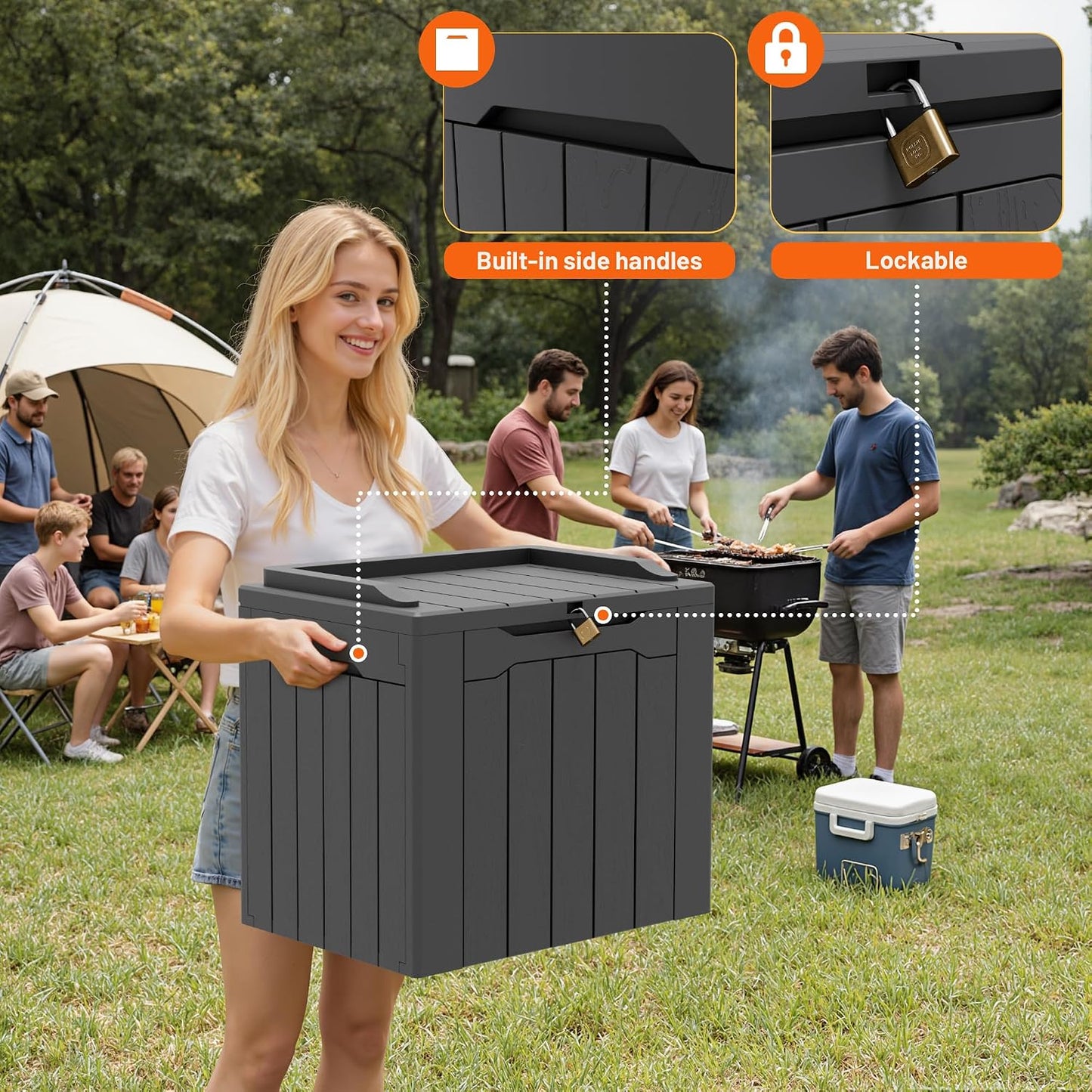 32 Gallon Deck Box Outdoor Indoor Waterproof Storage Box for Patio Furniture, Pool Accessories, Garden Tools, and Cushion Storage, Black