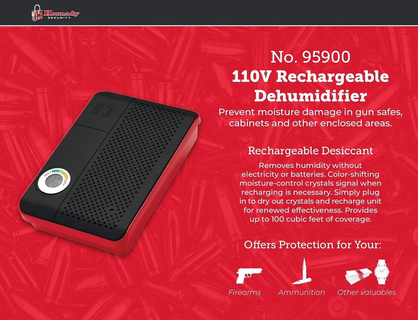 Hornady Rechargeable Dehumidifier 95900 - Portable Moisture Absorbers with Silica Gel to Prevent Moisture Damage for Gun Safe Accessories, Firearms, & More in Gun Safes & Cabinets, Closets, & Pantries