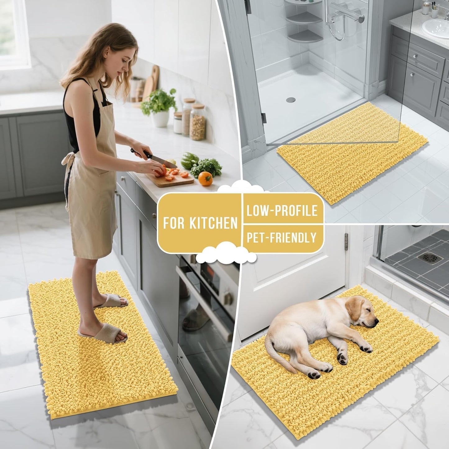 Yimobra Bathroom Rugs Non Slip Washable - Ultra Soft Absorbent Chenille Bath Mat, Quick Dry Shaggy Floor Carpet for Tub Shower, Gray Home Decor Accessories, 24x17 Inch