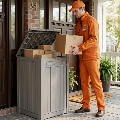 Outdoor Storage Box, 90 Gallon Package Delivery Boxes for Outside, with Lockable Secure, Deck Box Outdoor Waterproof for Entryway, Front Porch, Backyard, Garden, Patio, Lawn, Black