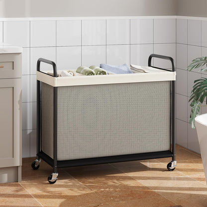 ELYKEN Laundry Hamper 3 Section, 120L Rolling Laundry Sorter with Removable Liner Bag, Laundry Basket with Wheels, Steel Frame with Metal Handle, Clothes Hamper Cart for Laundry Room & Bedroom