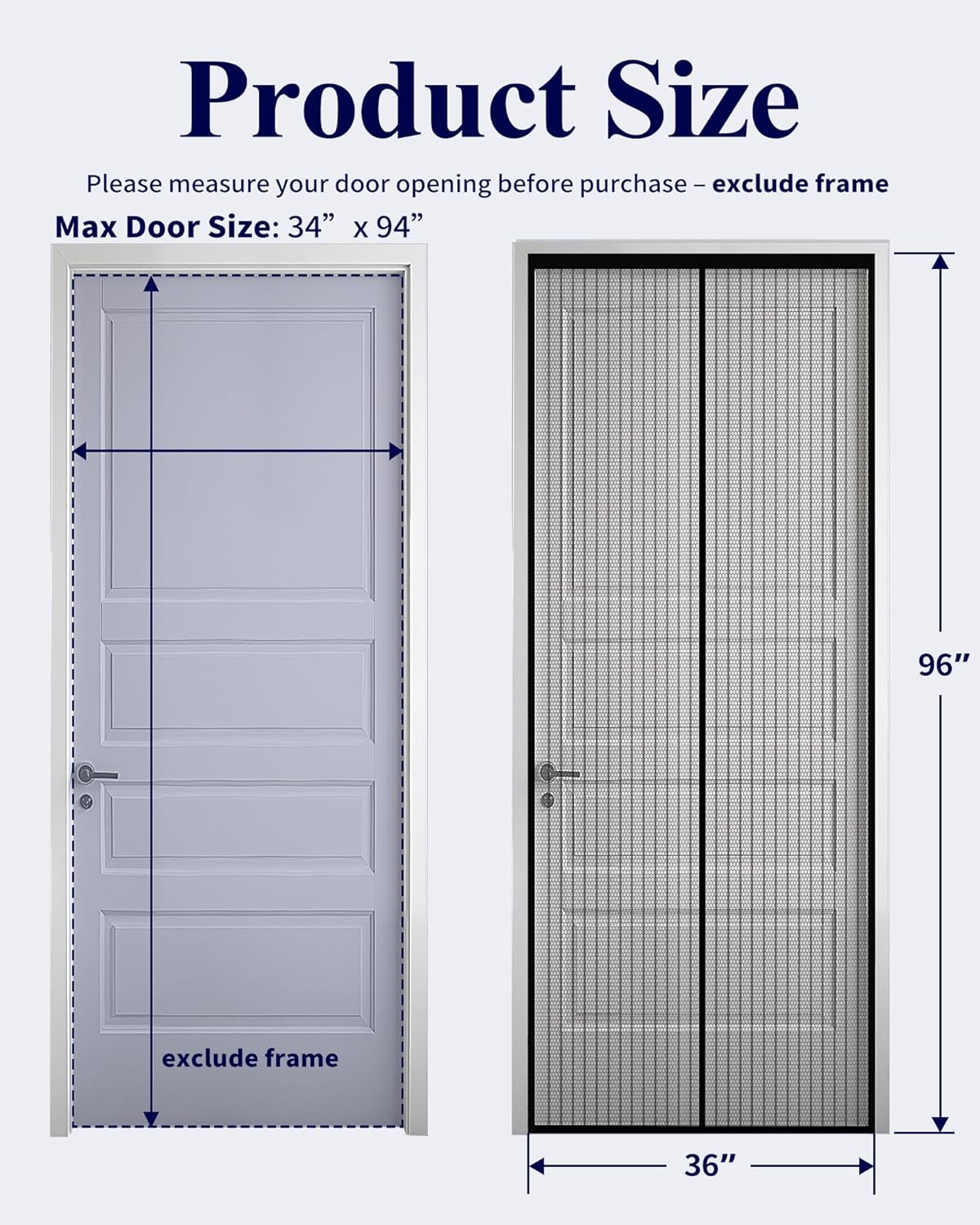 Kitsure Magnetic Screen Door - 38.0 x 82.0 in Retractable Screen Door Mesh for Front Door or Sliding Door, Pet & Kid Friendly, Hands-Free Closure Keeps Bugs Out & Lets Breeze in, Stripe Black