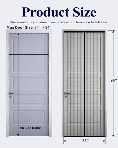 Kitsure Magnetic Screen Door - 38.0 x 82.0 in Retractable Screen Door Mesh for Front Door or Sliding Door, Pet & Kid Friendly, Hands-Free Closure Keeps Bugs Out & Lets Breeze in, Stripe Black