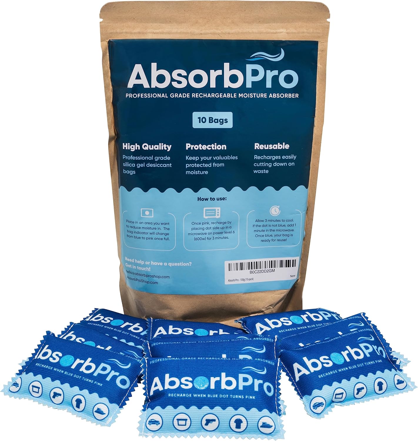 Rechargeable Dehumidifier Bag 5-Pack - 100g Reusable Moisture Absorbers - Silica Gel Packets for Bins, Totes, Gun Safe, Food Storage, Clothes, Cars, and Boats