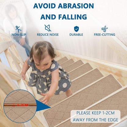 KOOTETA Stair Treads for Wooden Steps Indoor, 15 Pack 8" X 30" Non Slip Carpet Stair Treads with Reusable Adhesive for Kids Elders and Dogs, Surface Polyester TPR Backing Stair Runner Rugs, Dark Grey