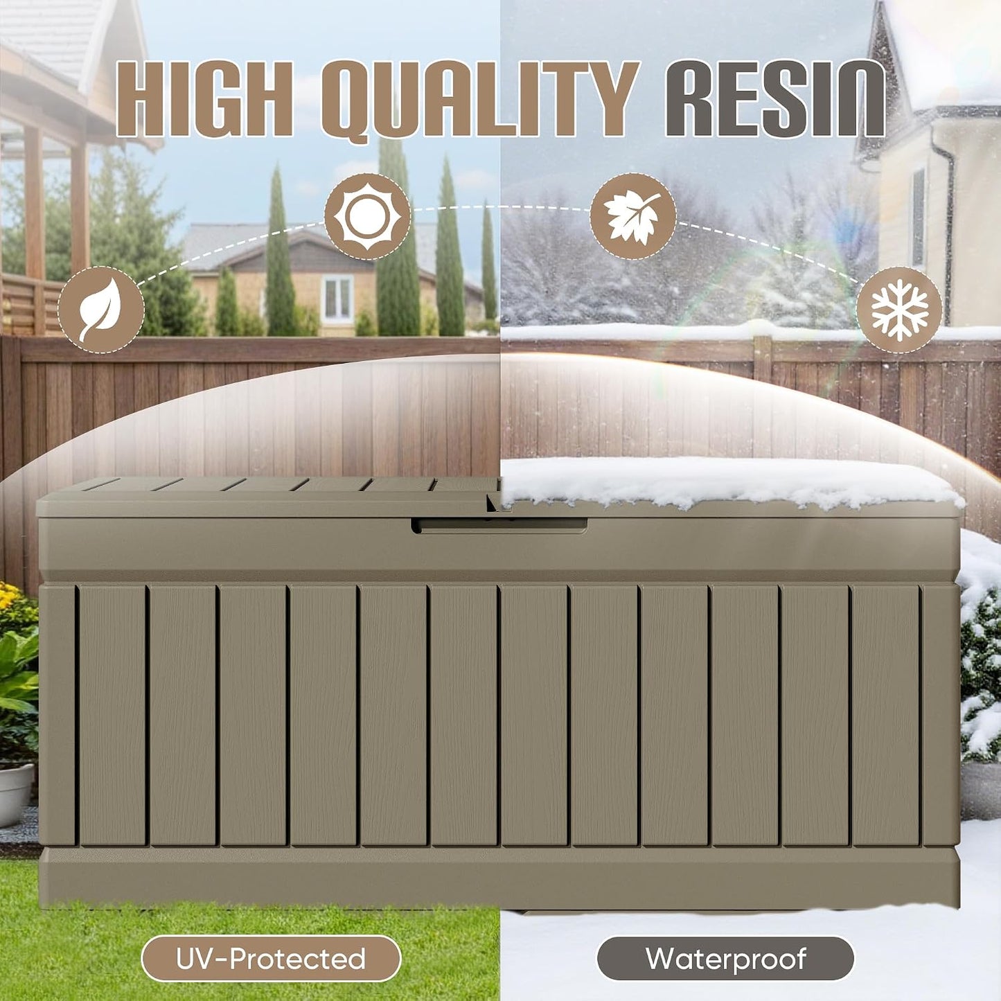 JUMMICO 31 Gallon Resin Deck Box Waterproof Indoor Outdoor Storage Boxes for Patio Furniture Cushions and Garden Tools (Brown)