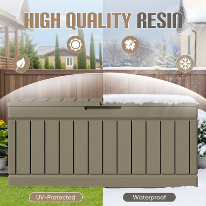 JUMMICO 31 Gallon Resin Deck Box Waterproof Indoor Outdoor Storage Boxes for Patio Furniture Cushions and Garden Tools (Brown)