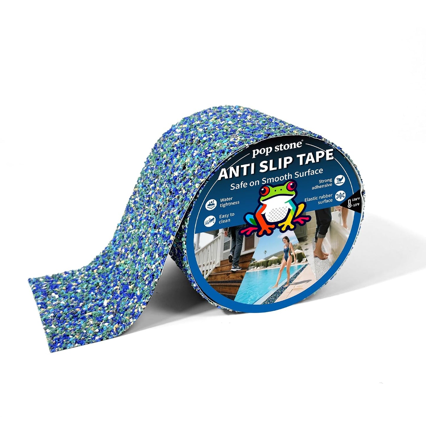 Waterproof Anti-Slip Traction Tape | 2" x16.5 FT | Heavy-Duty EPDM Rubber, Strong Grip & Barefoot Gentle | Indoor & Outdoor Solution: Poolside, Bath, Ramps, Stairs, Board Steps
