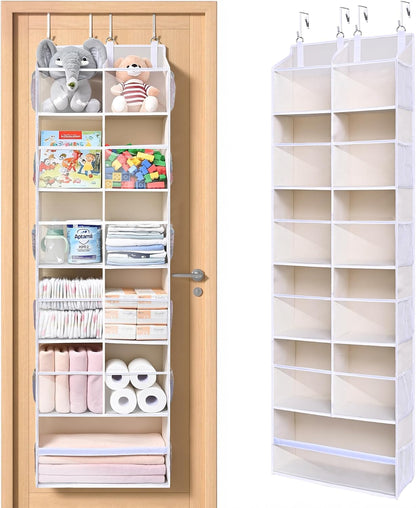 ULG Over the Door Organizer, 5-Tier Extra Large Hanging Storage with 10 Mesh Pockets, 100 lbs Capacity, Heavy Duty Door Organizer for Closet, Bedroom, Nursery Storage, Beige