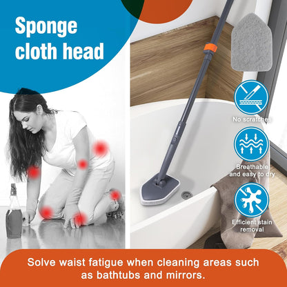 CLEANHOME Tile Tub Scrubber Brush with 3 Different Function Cleaning Heads and 56" Extendable Long Handle-No Scratch Shower Scrubber for Cleaning Bathroom Kitchen Toilet Wall,Bathtub,Sink,Grey