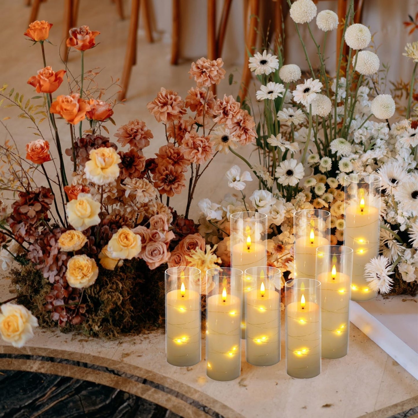 YOROXRG Set of 24 Waterproof Outdoor Flameless Candles, LED Candles with 4 Remote and Timer,(H 4" 5" 6" x D 2.2"),for Christmas,Halloween,Wedding,Festival