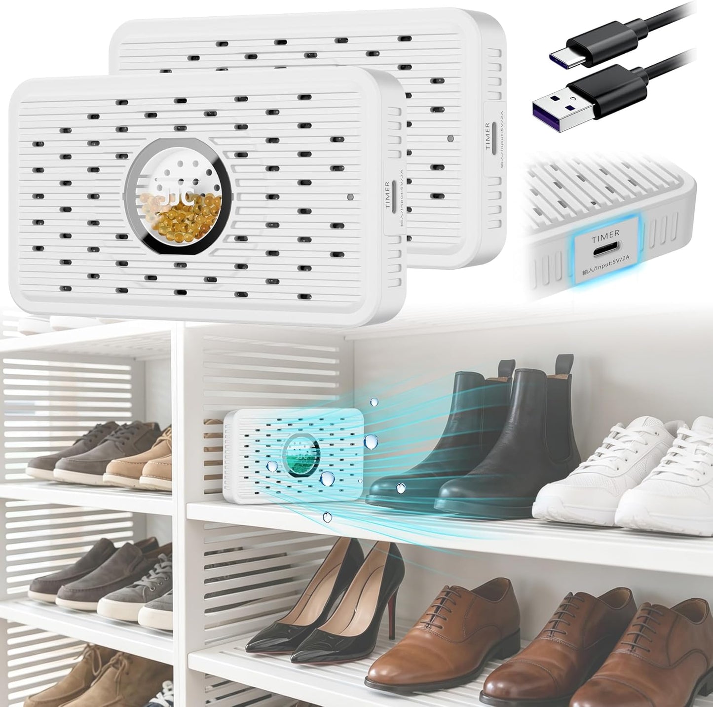 Auto Power-off Cordless Rechargeable Mini Dehumidifier Desiccant,Electric Moisture Absorption Silica Gel Packet for Storage Totes Jewelry Display Cabinet Guitar Case Drawer Photo Album Document-Purple