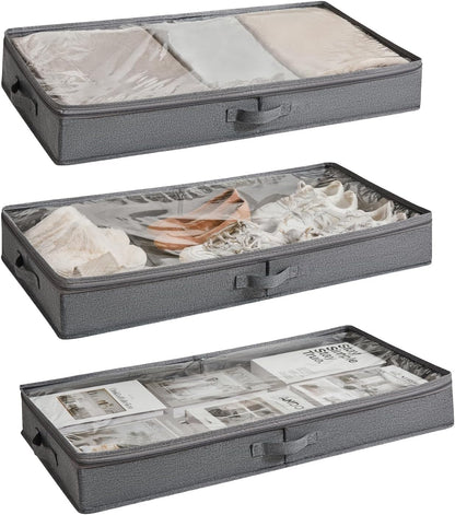 Berdeng 3 Pack Under Bed Storage Containers, Low Profile Underbed Shoes and Clothes Storage Organizer with Sturdy Sidewalls/Bottom, Large Dorm Storage Bins,33 * 17 * 4.5 inches,45L