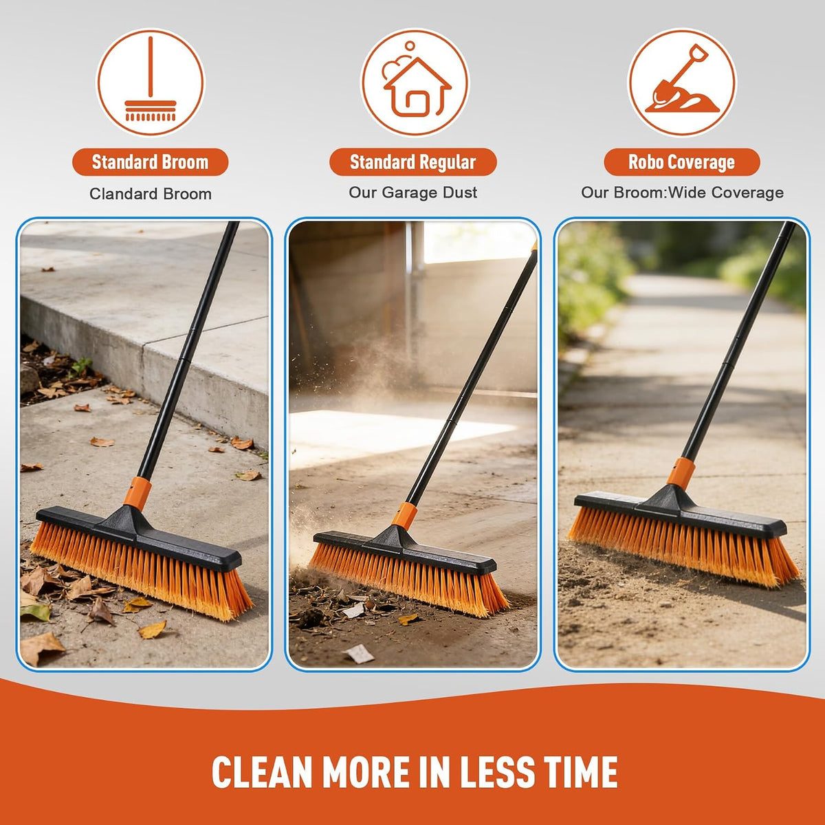 CLEANHOME 18" Push Broom Outdoor Heavy Duty for Garages,Driveways and Decks | With Extendable Long Handle, Stiff Bristle Broom, Industrial,Wide