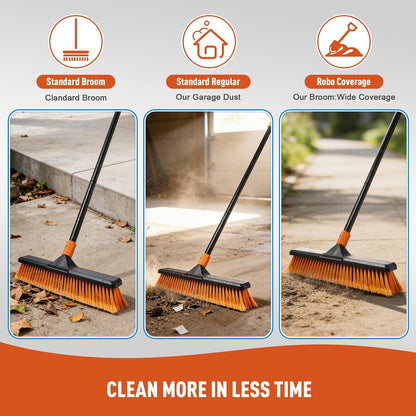 CLEANHOME 18" Push Broom Outdoor Heavy Duty for Garages,Driveways and Decks | With Extendable Long Handle, Stiff Bristle Broom, Industrial,Wide