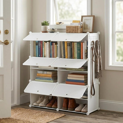HealSmart Shoe Rack Organizer with Door, Shoe Storage Cabinet, Stackable Plastic Shelves for Closet, Entryway, Hallway, Bedroom, 8-Tier 32-Pair, White