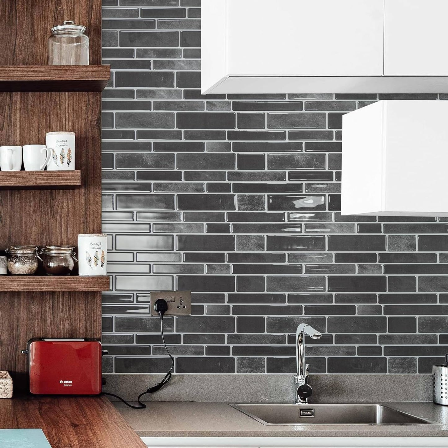 Art3d 10-Sheet Premium Stick On Kitchen Backsplash Tiles, 12"x12" Peel and Stick Self Adhesive Wall Tiles, White Marble Design