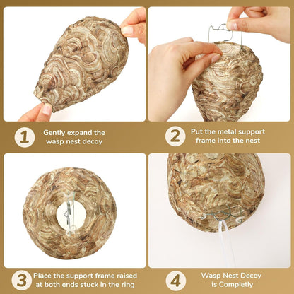DECYOOL Wasp Nest Decoy, 4 Pack Mini Hanging Outdoor Hornet Deterrent | Brown Water-Repellent Decoys for Outdoor Patio Eaves Hanging, Deterring Hornets and Yellow Jackets, Garden Decor Supplies