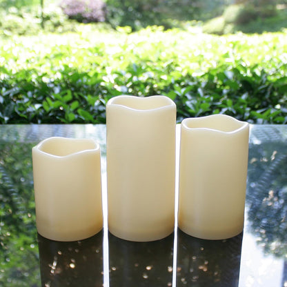 3”X3” 4 Pack Outdoor Flameless Candles Battery Operated LED Waterproof Pillar Candles with Remote Timer Electric Flickering LED Lights for Christmas, Halloween, Wedding, Home, Garden Decorations