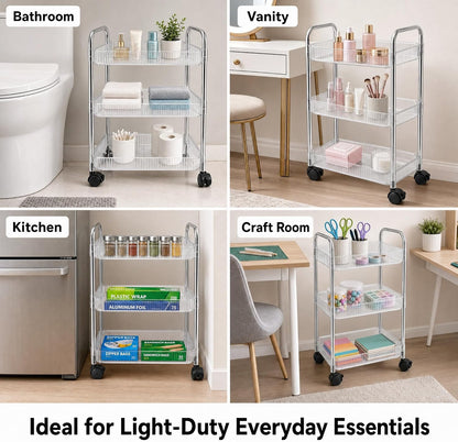 3 Tier Rolling Cart with Lockable Wheels, Clear Acrylic Slim Utility Cart, 13" x 8.3" x 26" Narrow Storage Organizer for Bathroom, Kitchen, Office - Lightweight & Tool-Free Assembly (Clear)