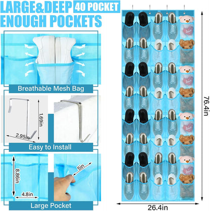 Windyun 40 Over The Door Shoe Organizer, Large Mesh Pocket Hanging Shoe Rack Hanger Large Capacity Gray Behind The Door Storage Holder for Dorm College Closet Entryway Bedroom Utility Room Women Men